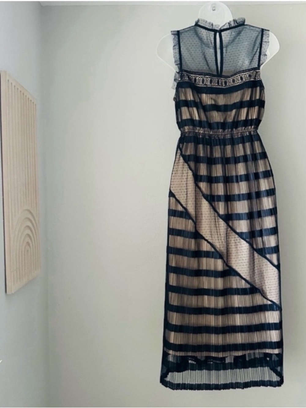 Foxiedox by Anthropologie size XS navy blue with nude liner, lace detailing, NEW - Picture 3 of 7